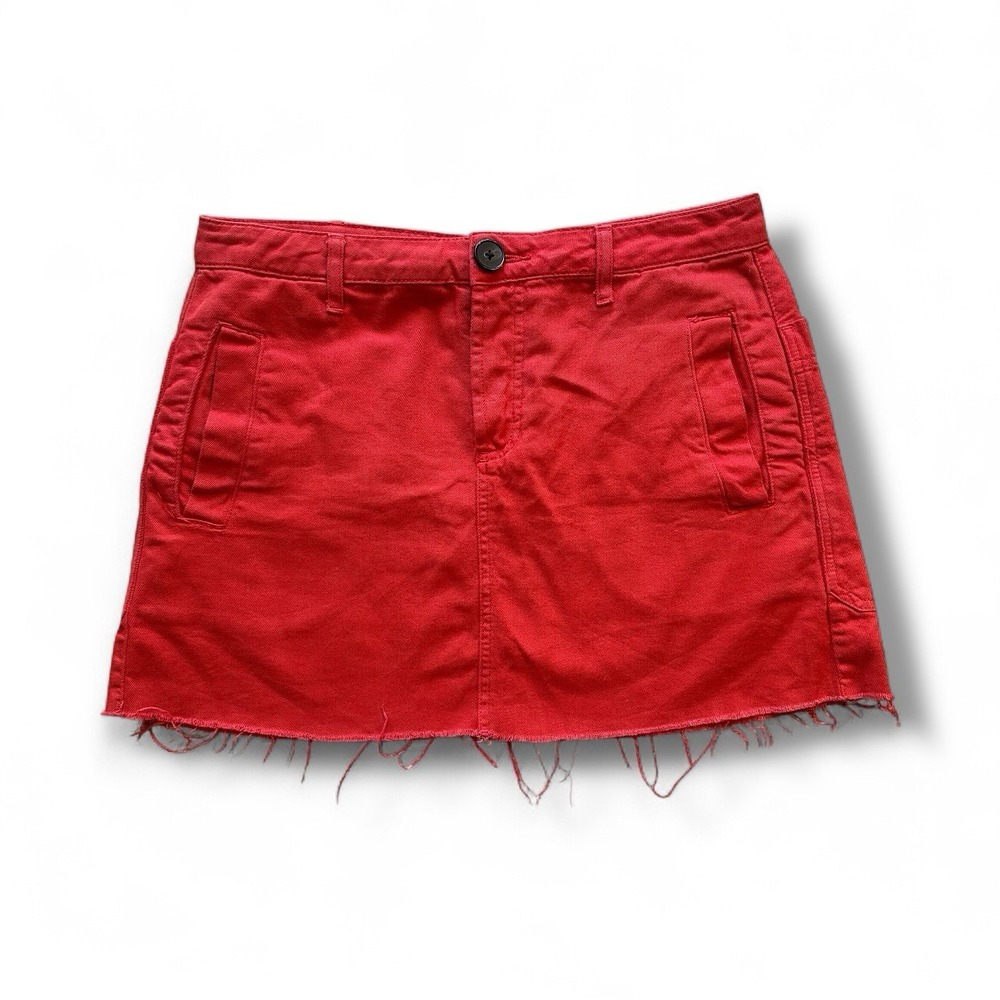BDG Urban Outfitters Red Cotton Mini Skirt L Raw Hem Casual Pockets
